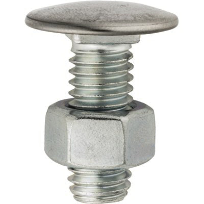 Au-ve-co® 11615 Bumper Bolt With Hex Nut, System of Measurement: Imperial, 3/8-16 Thread, 1 in L, Pan Head, Zinc