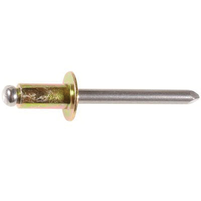 Au-ve-co® 12654 Rivet, 1/4 in Dia Rivet, 1/2 in Dia Flange, 1/8 to 1/4 in Panel Grip, Steel, Zinc Gold Chrome-Plated