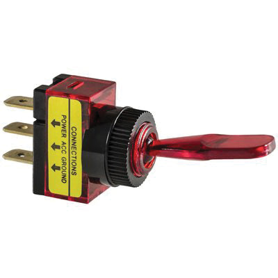 Au-ve-co® 13523 Illuminated Toggle Switch With Bezel Nut and Back-Up Collar for Mounting in 1/2 in Hole, 20 A