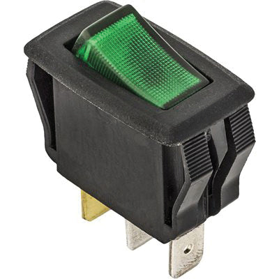 Au-ve-co® 13529 Illuminated Rocker Switch, 10 A, On-Off SPST, Green