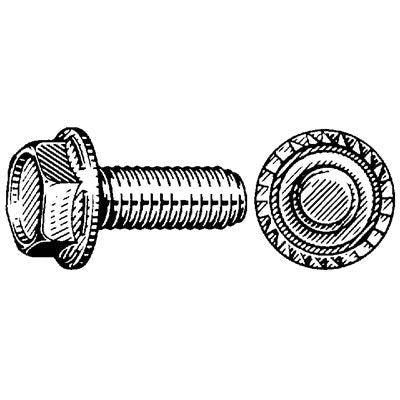 Au-ve-co® 16793 Flange Bolt, M6x1 Thread, 16 mm OAL, Hex, Serrated Head, Black Phosphate-Coated
