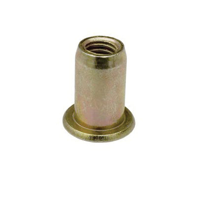 Au-ve-co® NUTSERT® 16978 Nut Insert, M6x1 Thread, 0.05 to 3 mm Thick Material, 16 to 16.38 mm L, Steel, Zinc-Plated