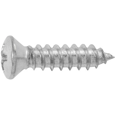 Au-ve-co® 1717 Tapping Screw, #10 Thread, 3/4 in OAL, Phillips Oval Head, Chrome