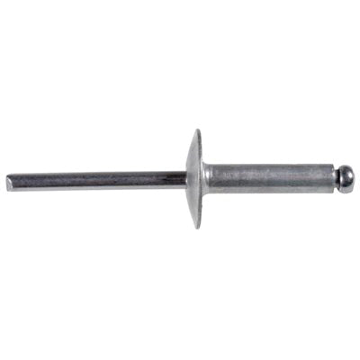 Au-ve-co® 17466 Flange Rivet, 3/16 in Dia Rivet, 5/8 in Dia Flange, 1/2 to 5/8 in Panel Grip, Aluminum