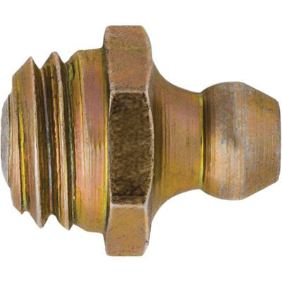Au-ve-co® 17555 Straight Grease Fitting, M10x1.5 Thread, Plated, Zinc, 15 mm OAL