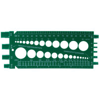 Au-ve-co® 21152 Bolt and Nut Gauge, System of Measurement: Imperial, Metric, Plastic