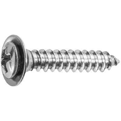 Au-ve-co® 2775 Tapping Screw With Flush Washer, #8 Thread, 7/8 in OAL, Phillips Oval, Sems® Head, Chrome