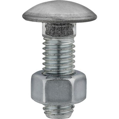 Au-ve-co® 3099 Bumper Bolt With Hex Nut, System of Measurement: Imperial, 7/16-14 Thread, 1-1/4 in L, Round Head, Zinc