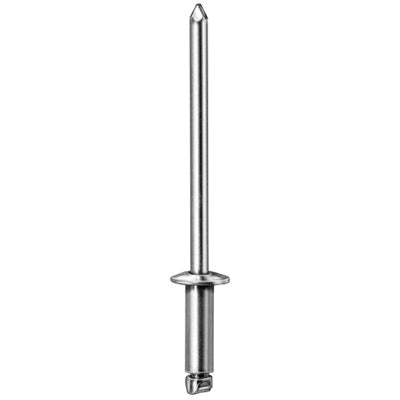 Au-ve-co® AuvecoPak AP5753 Dome Head Blind Rivet, 25/64 in L, 1/8 in Dia, 3/16 to 1/4 in Grip, Steel, Silver