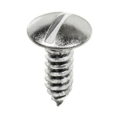 Au-ve-co® 9603 License Plate Screw, System of Measurement: Imperial, #14 Thread, 3/4 in L, Truss Head, Slotted Drive