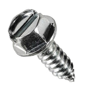 Au-ve-co® 11369 License Plate Screw, System of Measurement: Imperial, #14 Thread, 3/4 in L, Slotted Hex Washer Head