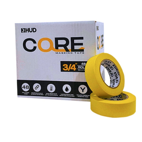 HUD Refinishing CORE Yellow Premium Masking Tape (Case of 48,  55m rolls)